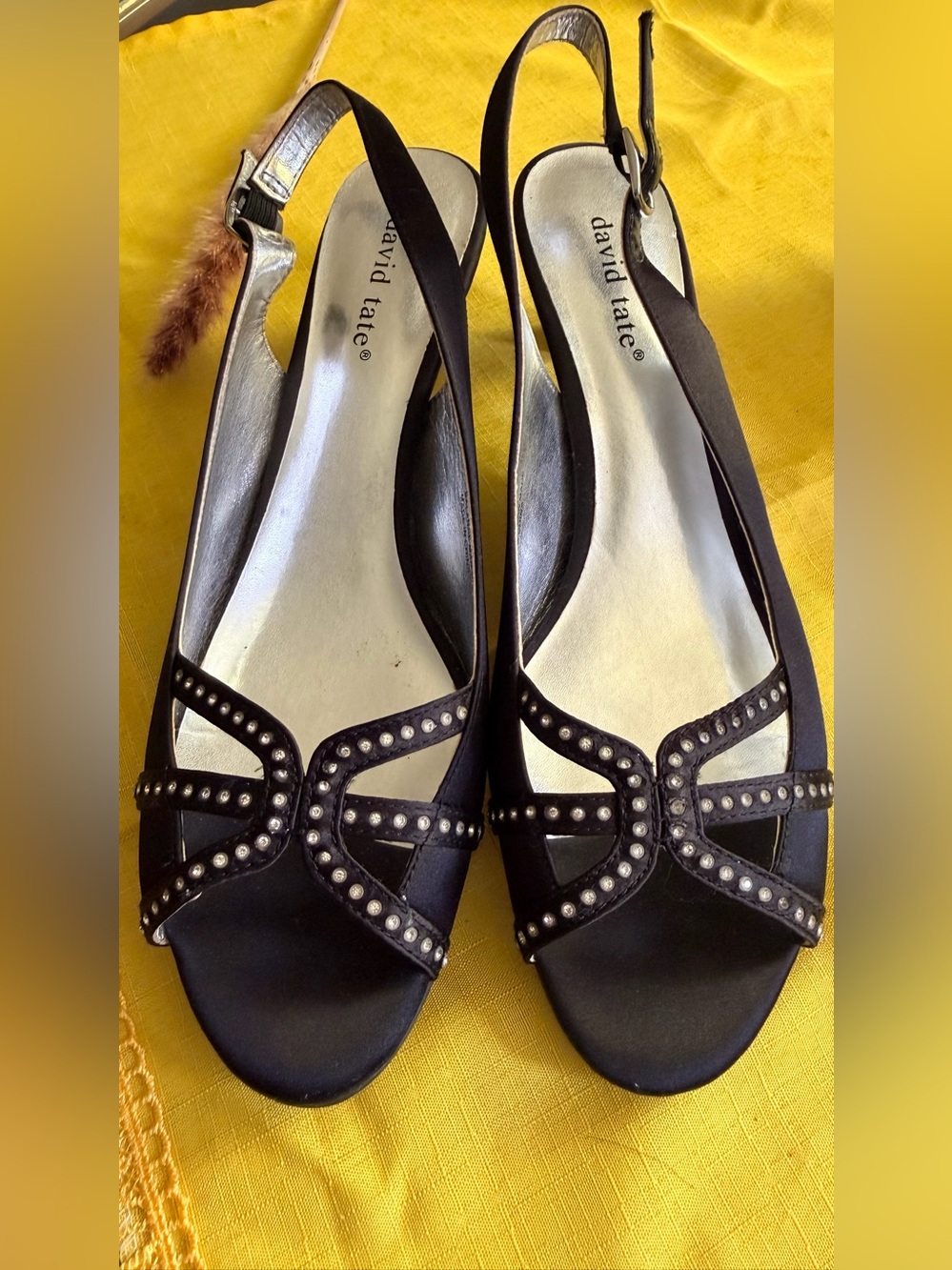 David Tate Black Studded Slingback Sandals with Open Toe